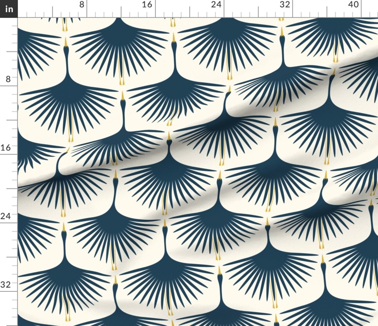 Dark Blue Swans And Cream Mid Century Modern Art Deco Inspired Flying Cranes Custom Printed Fabric by Spoonflower Various Fabrics by the Yard or Fat Quarter